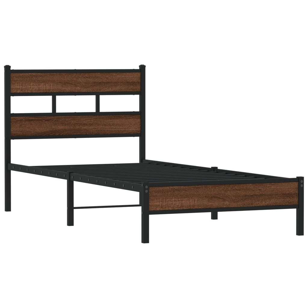 Bed frame without mattress brown oak 100x190 cm wood material