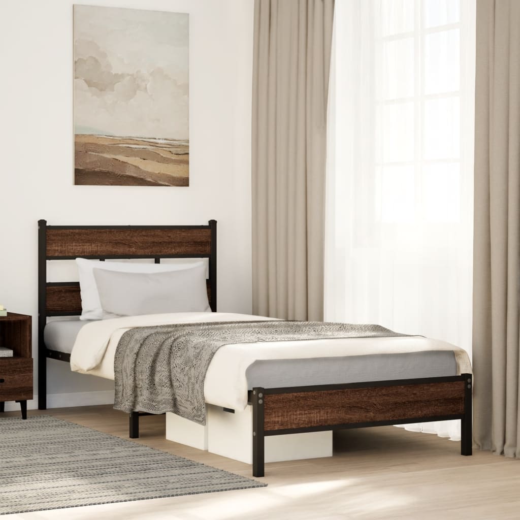 Bed frame without mattress brown oak 100x190 cm wood material