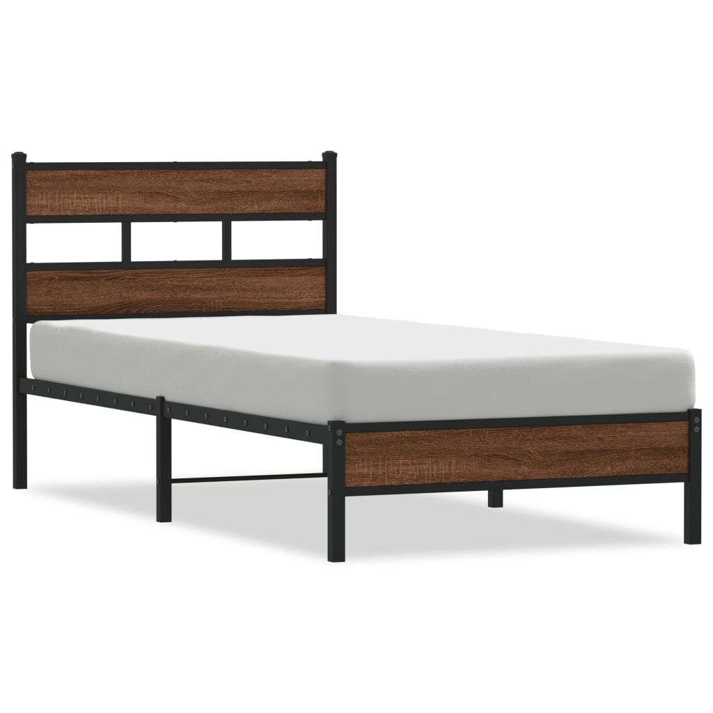 Bed frame without mattress brown oak 107x200 cm wood material