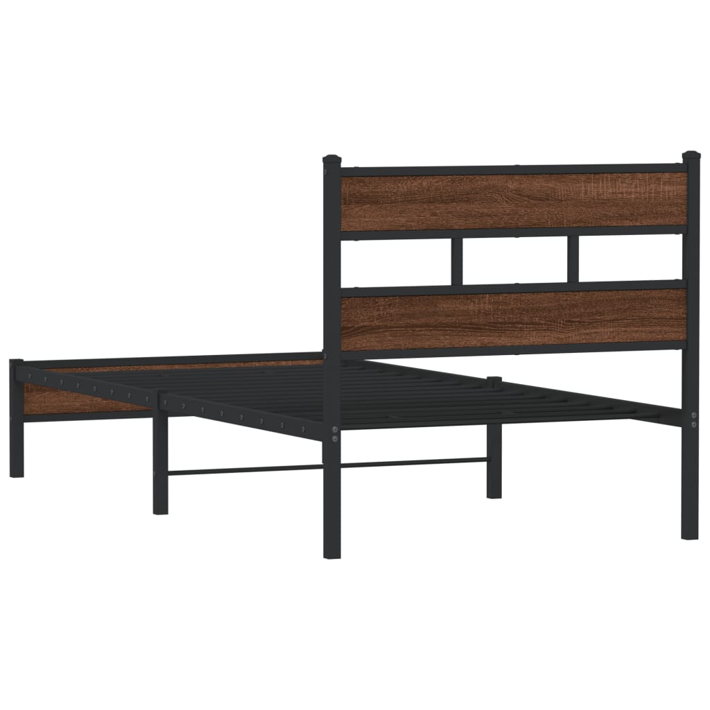 Bed frame without mattress brown oak 107x200 cm wood material