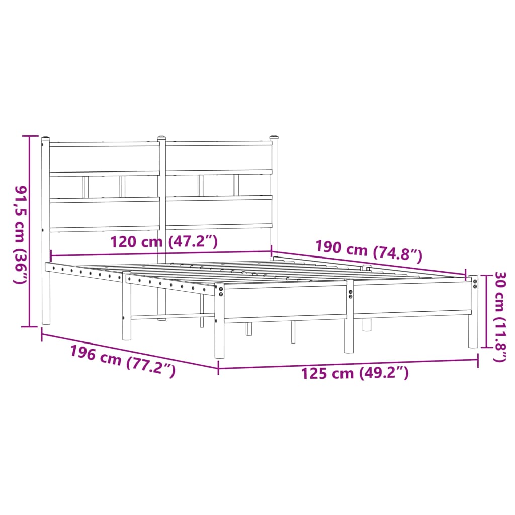 Bettgestell ohne Matratze Braun Eiche 120x190 cm Holzwerkstoff