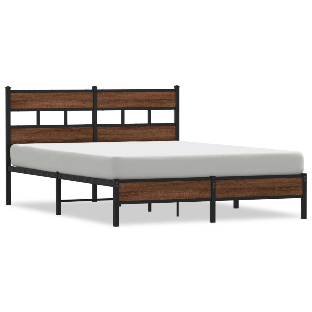 Bed frame without mattress brown oak 137x190 cm wood material