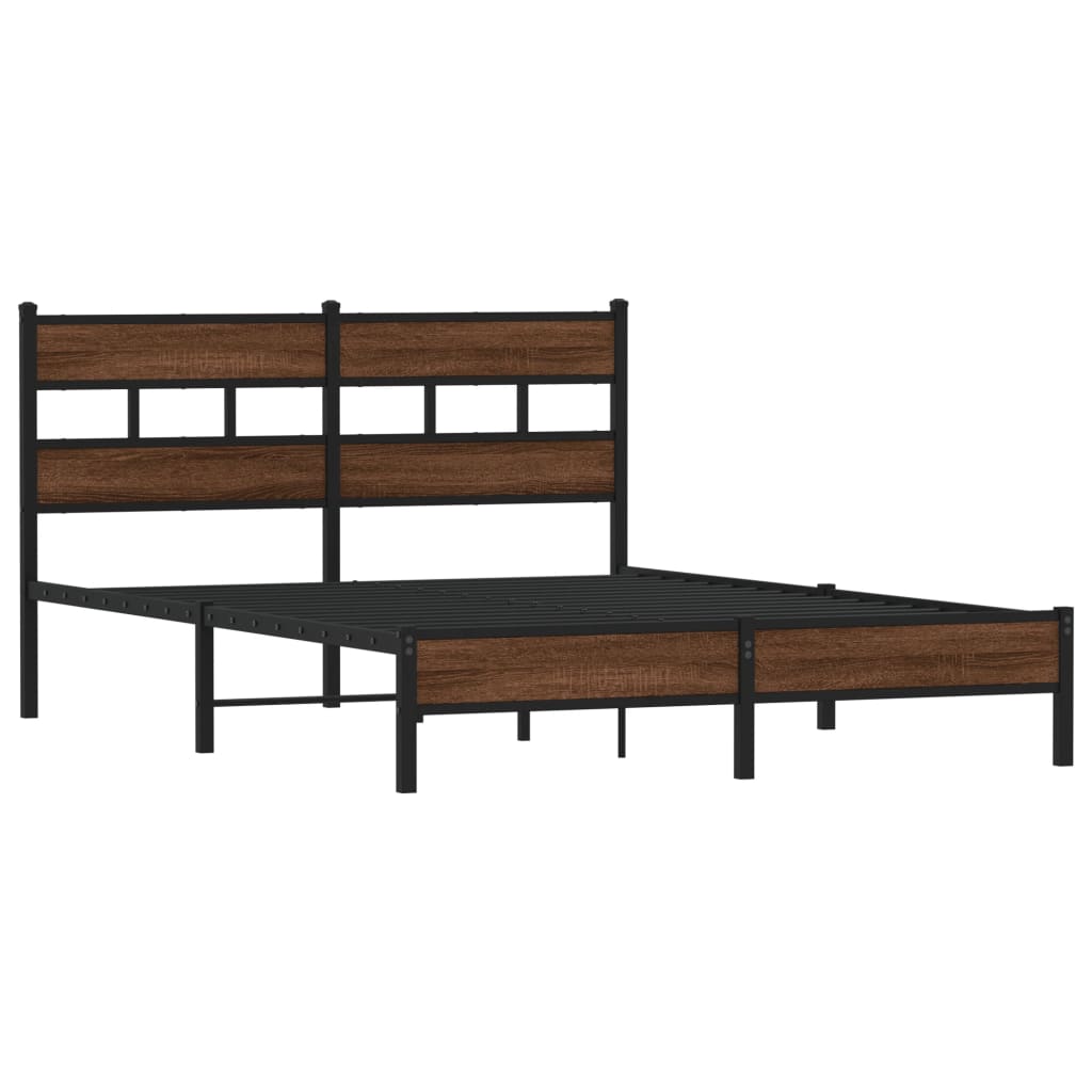 Bed frame without mattress brown oak 137x190 cm wood material