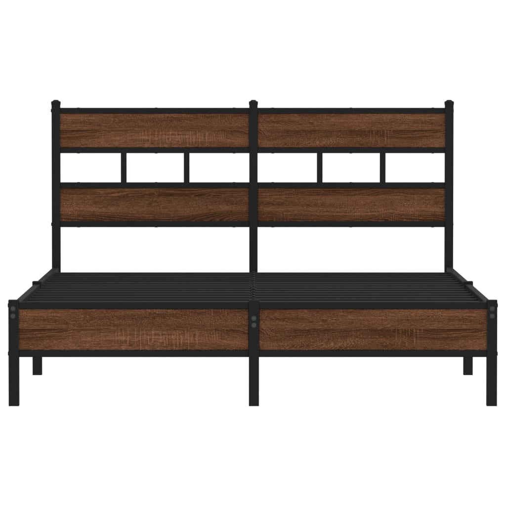 Bed frame without mattress brown oak 137x190 cm wood material