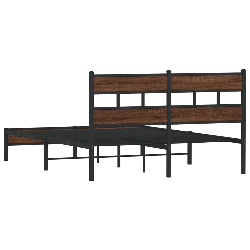 Bed frame without mattress brown oak 137x190 cm wood material