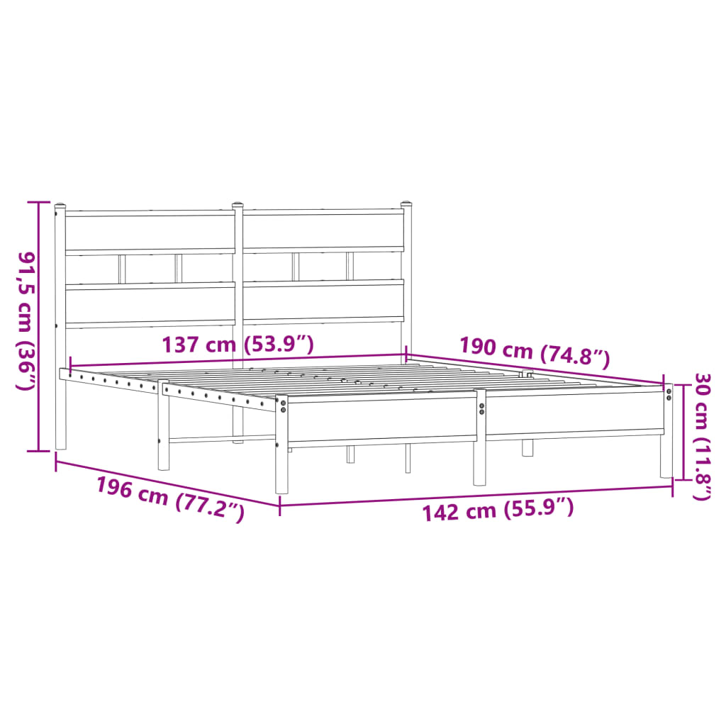 Bettgestell ohne Matratze Braun Eiche 137x190 cm Holzwerkstoff