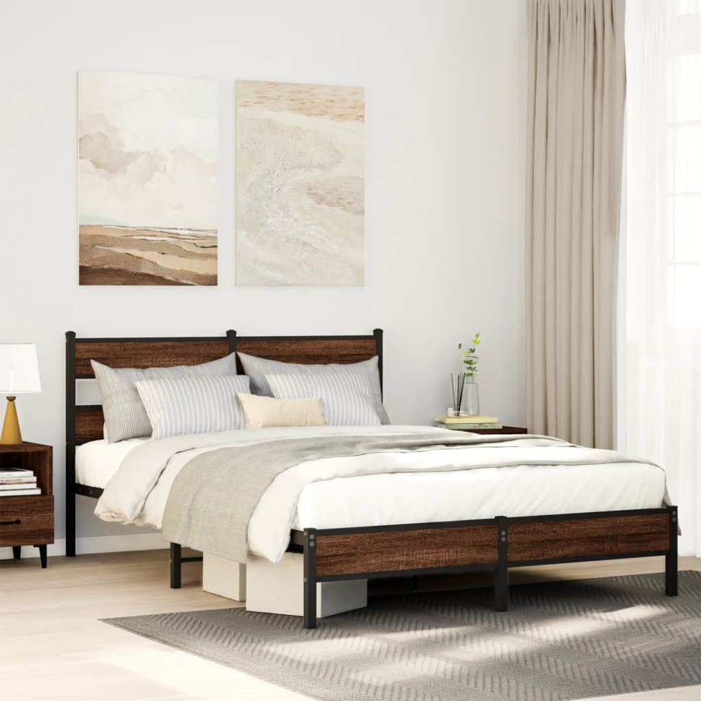 Bed frame without mattress brown oak 150x200 cm wood material