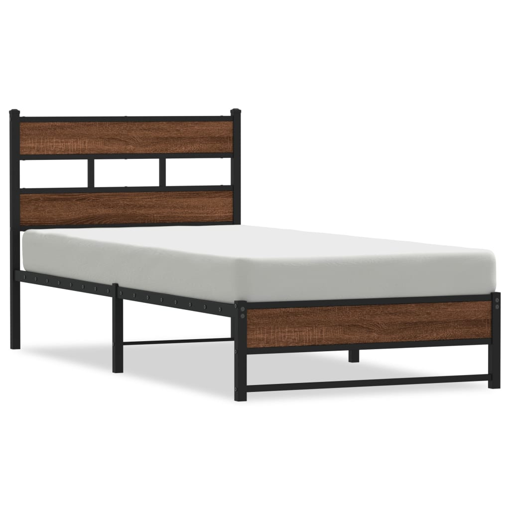 Metal bed without mattress oak look 75x190 cm