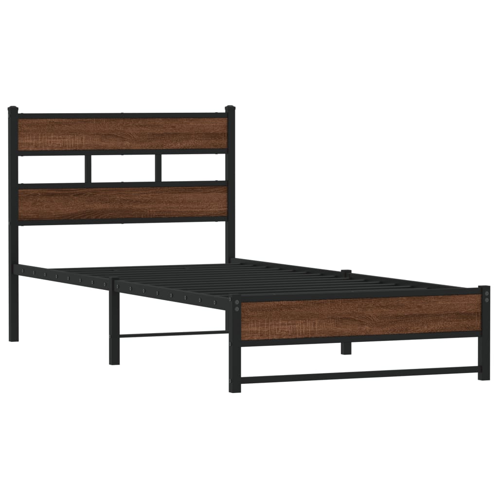 Metal bed without mattress oak look 75x190 cm