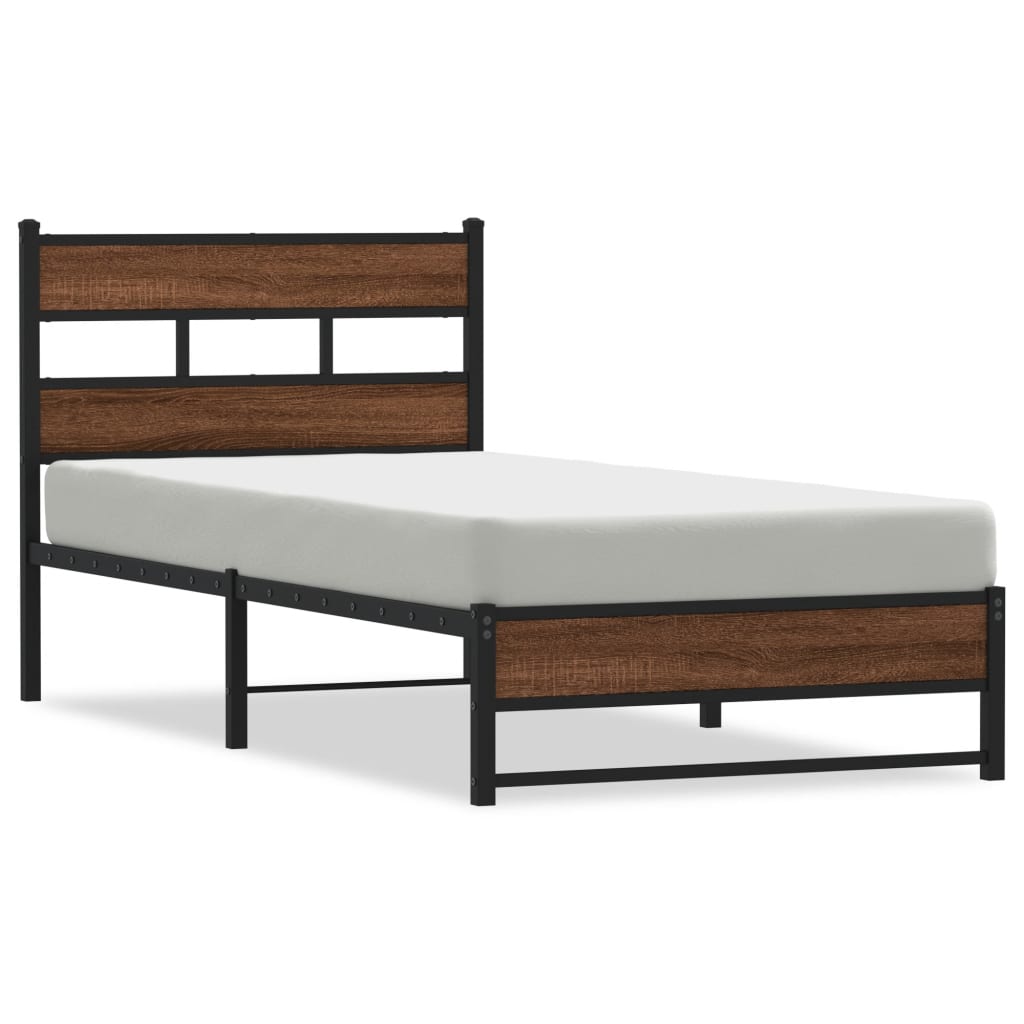 Metal bed without mattress oak look 90x190 cm