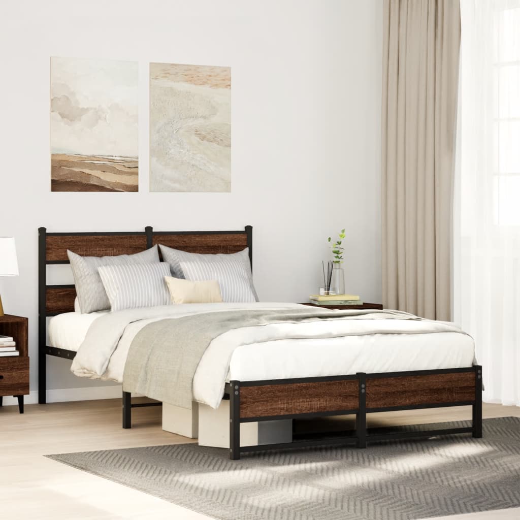 Metal bed without mattress oak look 120x190 cm