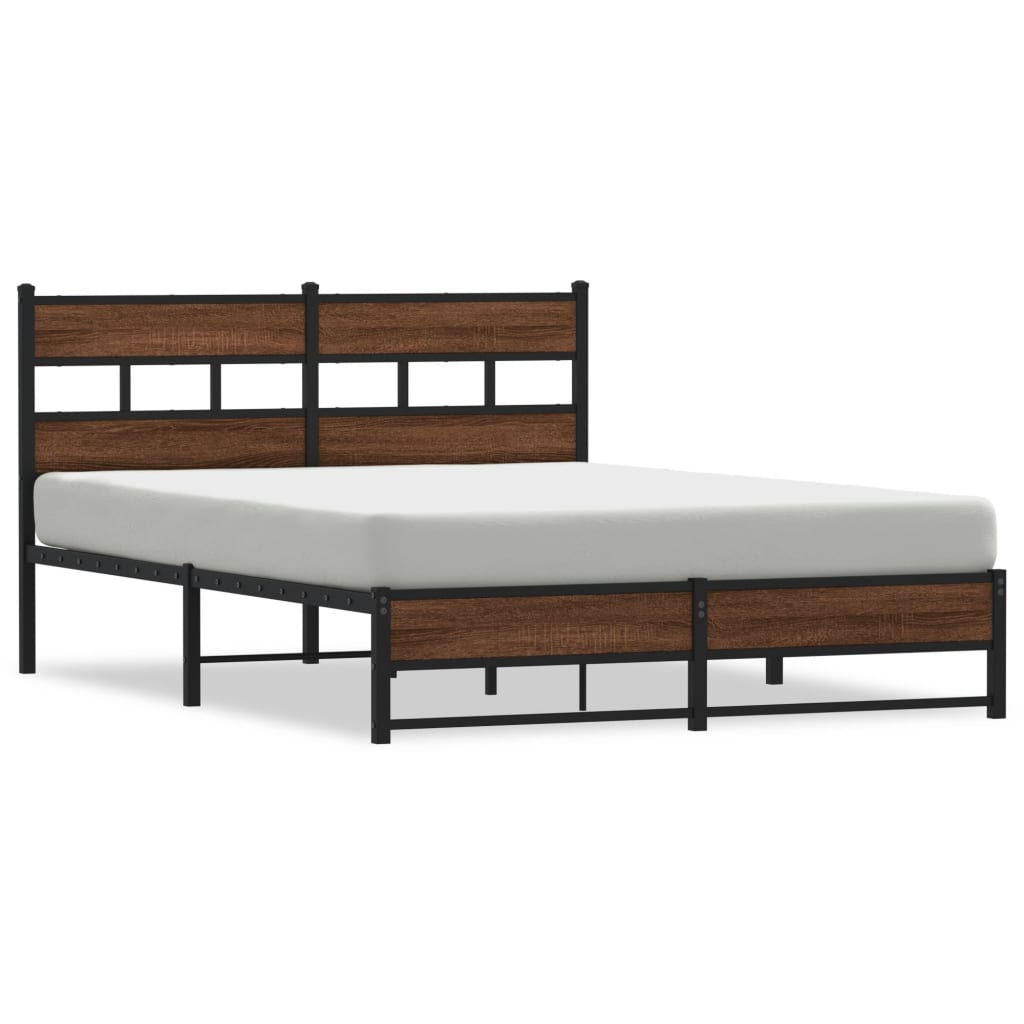 Metal bed without mattress oak look 135x190 cm