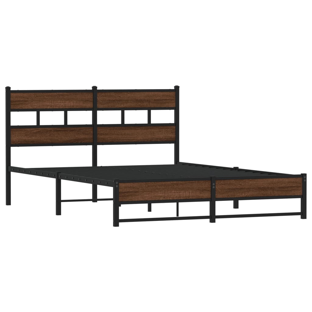 Metal bed without mattress oak look 135x190 cm