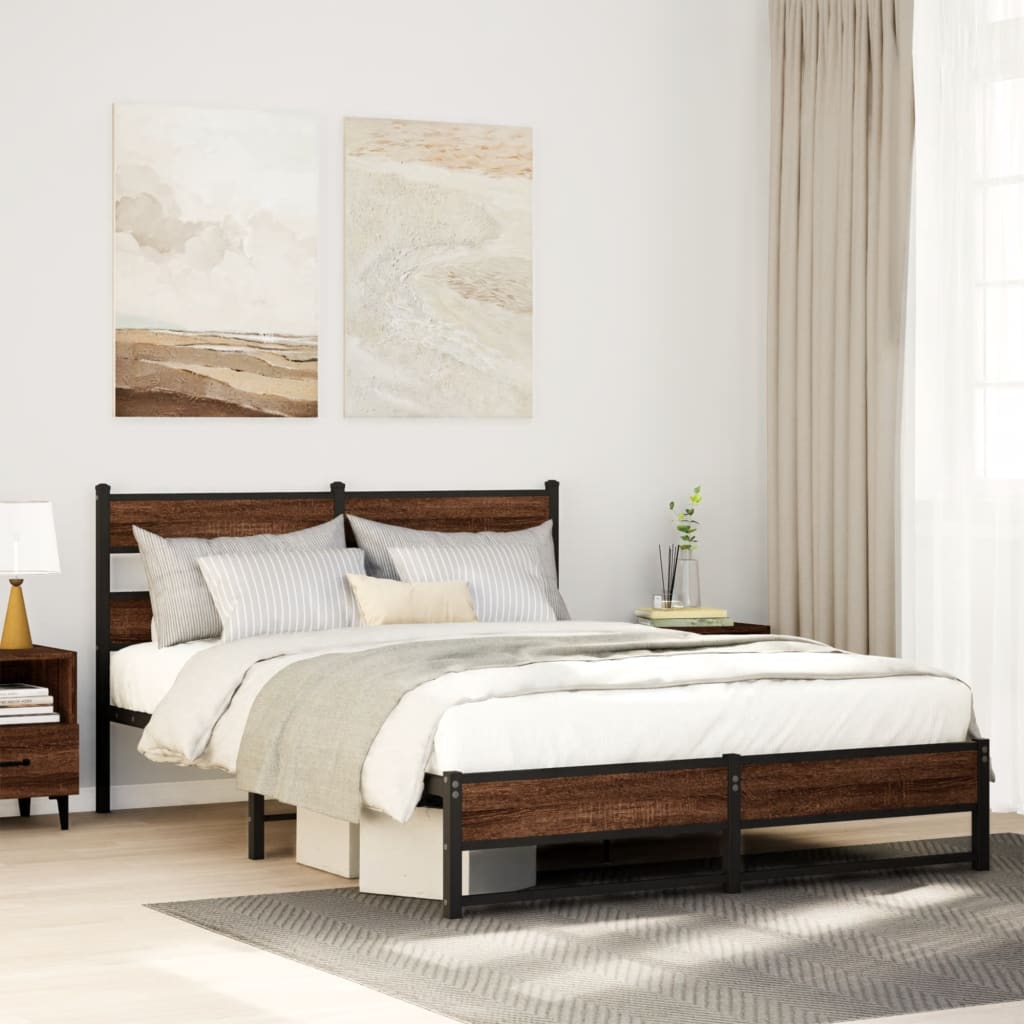 Metal bed without mattress brown oak look 160x200 cm