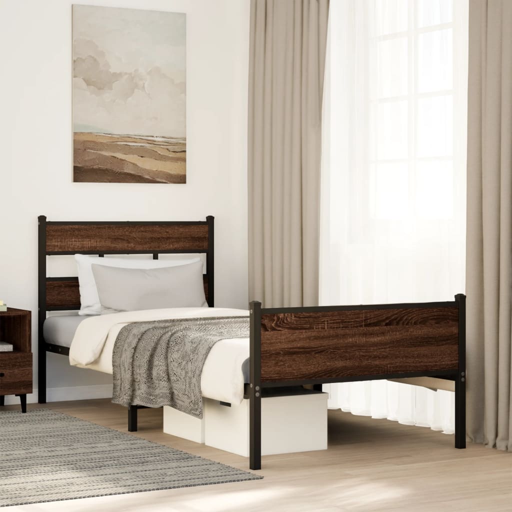 Bed frame without mattress brown oak 75x190 cm wood material