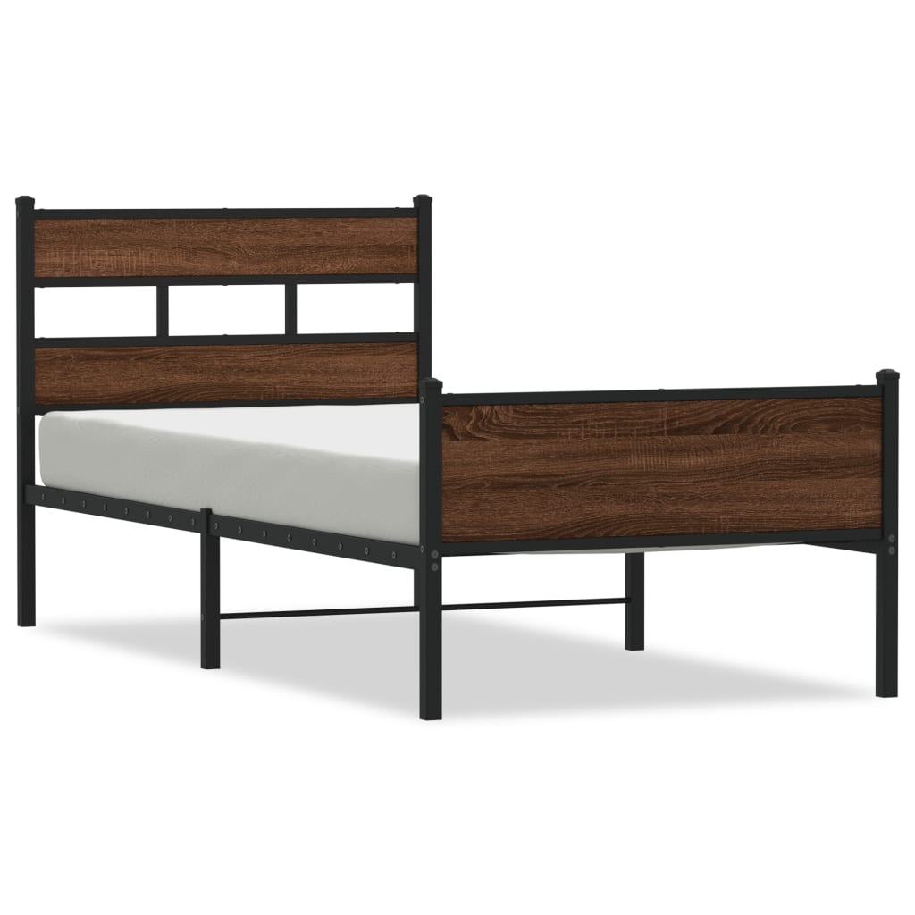 Bed frame without mattress brown oak 100x190 cm wood material