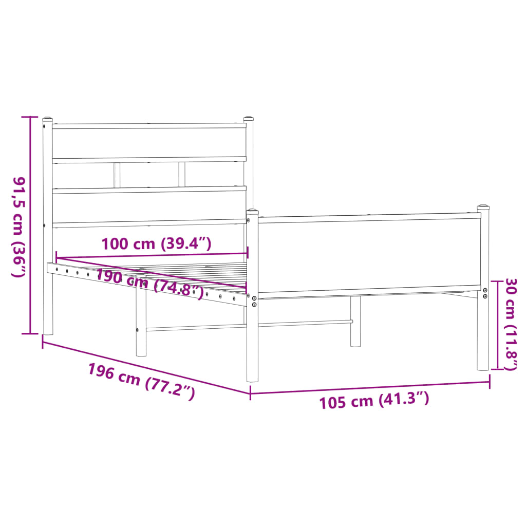 Bettgestell ohne Matratze Braun Eiche 100x190 cm Holzwerkstoff