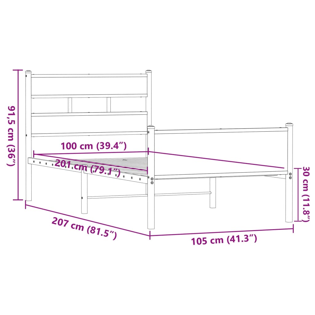 Bettgestell ohne Matratze Braun Eiche 100x200 cm Holzwerkstoff