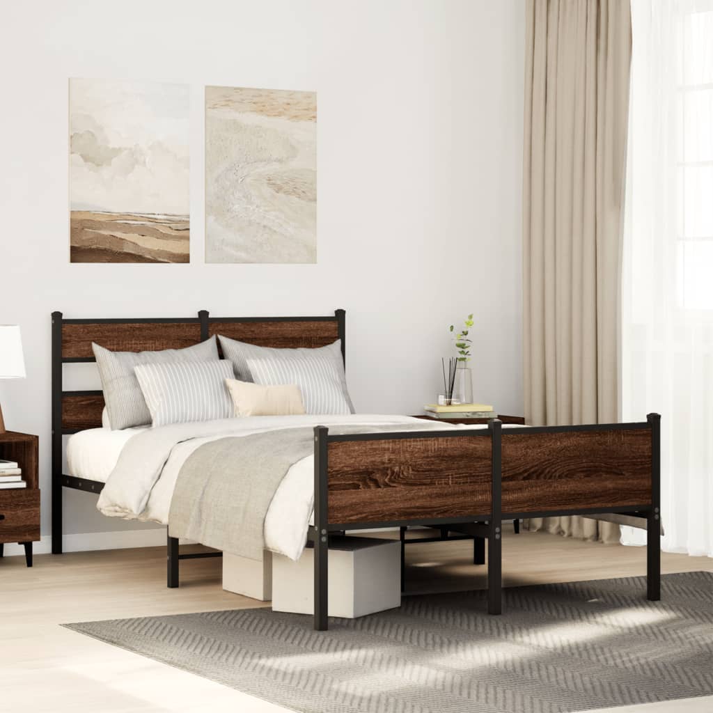 Bed frame without mattress brown oak 120x200 cm wood material