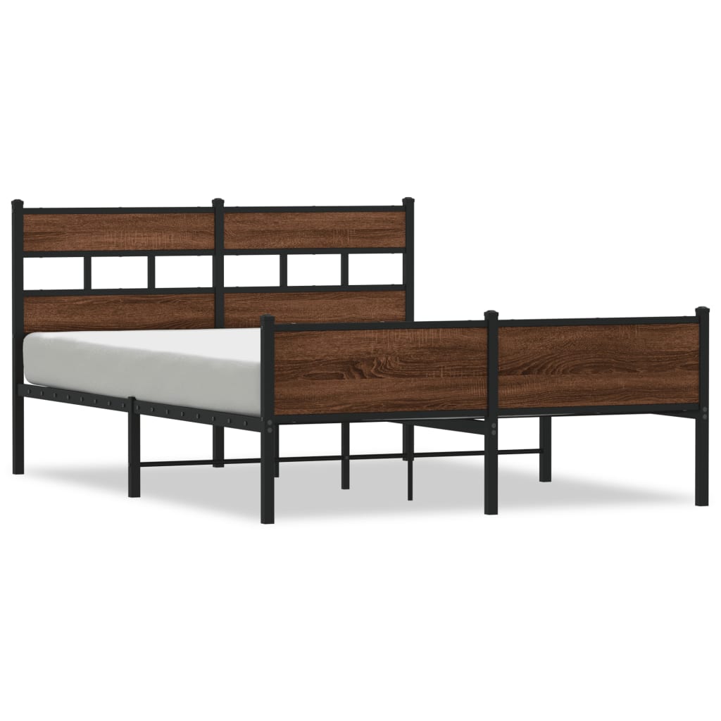 Bed frame without mattress brown oak 137x190 cm wood material