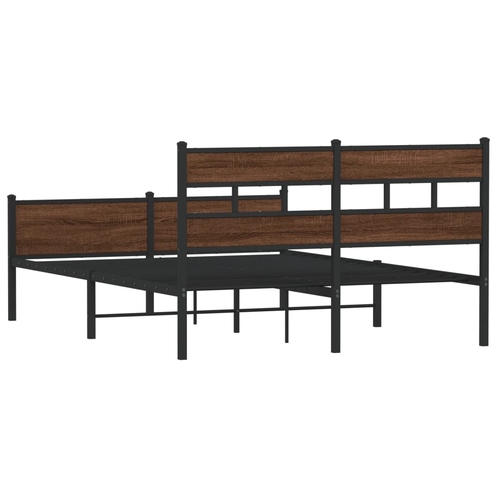 Bed frame without mattress brown oak 137x190 cm wood material