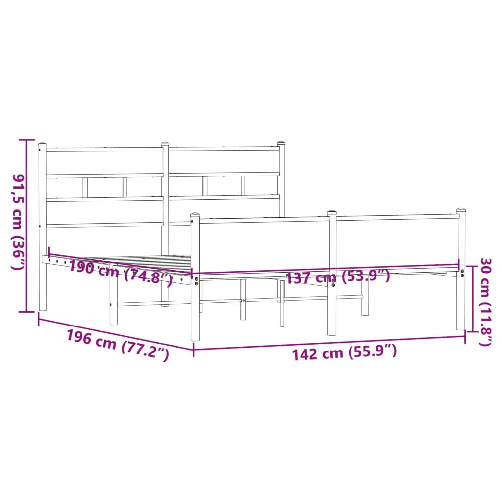 Bettgestell ohne Matratze Braun Eiche 137x190 cm Holzwerkstoff