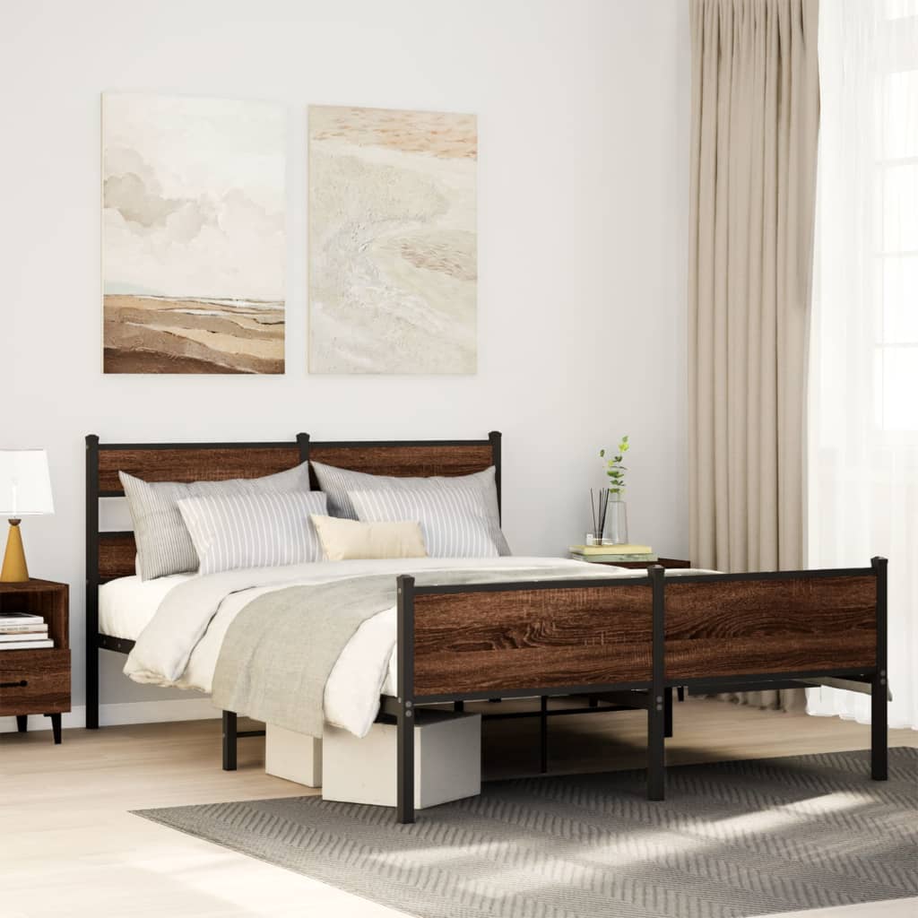 Bed frame without mattress brown oak 137x190 cm wood material