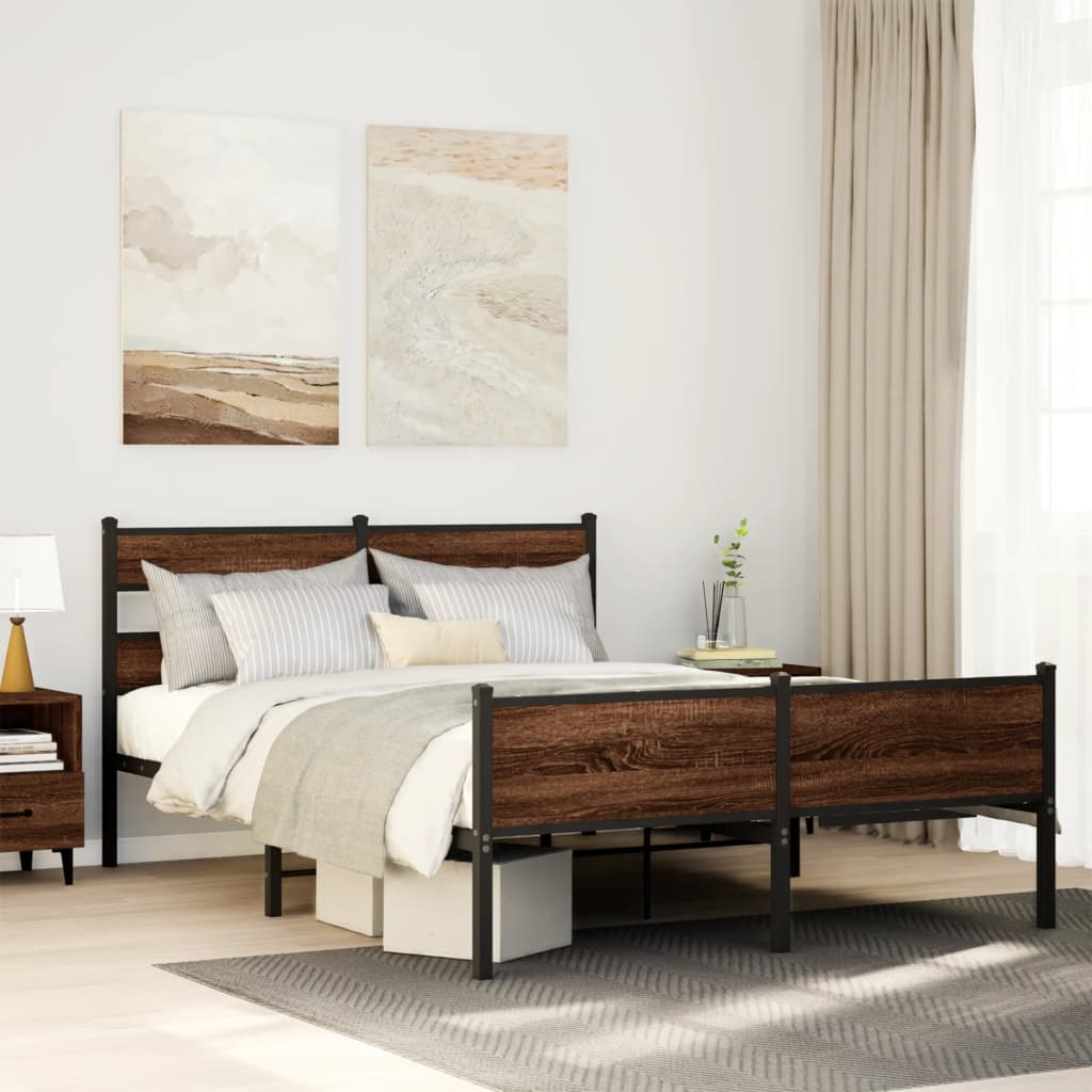 Bed frame without mattress brown oak 140x190 cm wood material