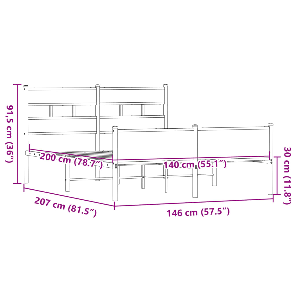 Bettgestell ohne Matratze Braun Eiche 140x200 cm Holzwerkstoff