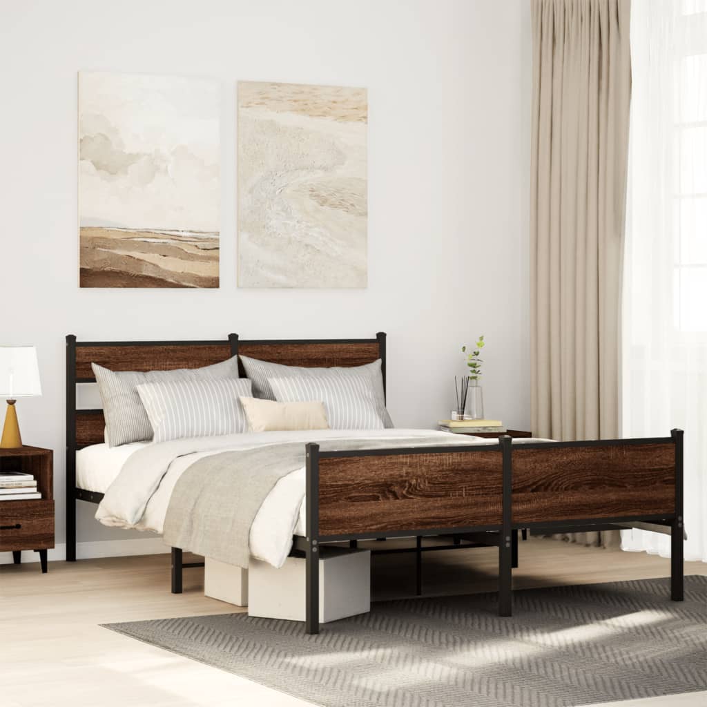 Bed frame without mattress brown oak 140x200 cm wood material