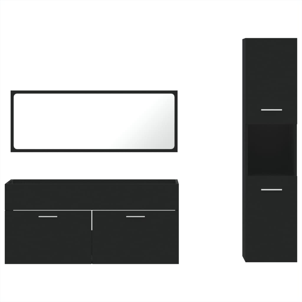 3-tlg. Badmöbel-Set Schwarz Holzwerkstoff