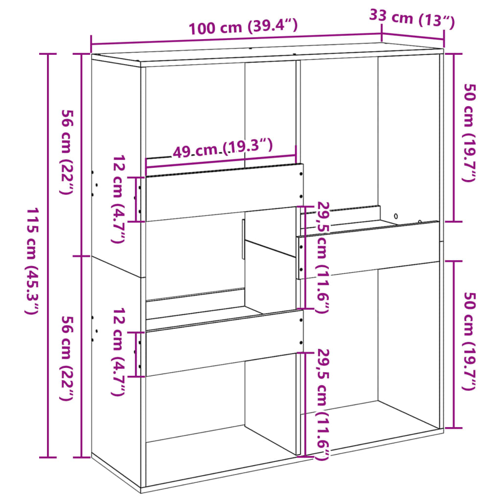 Bookshelf/Room Divider Black 100x33x115 cm