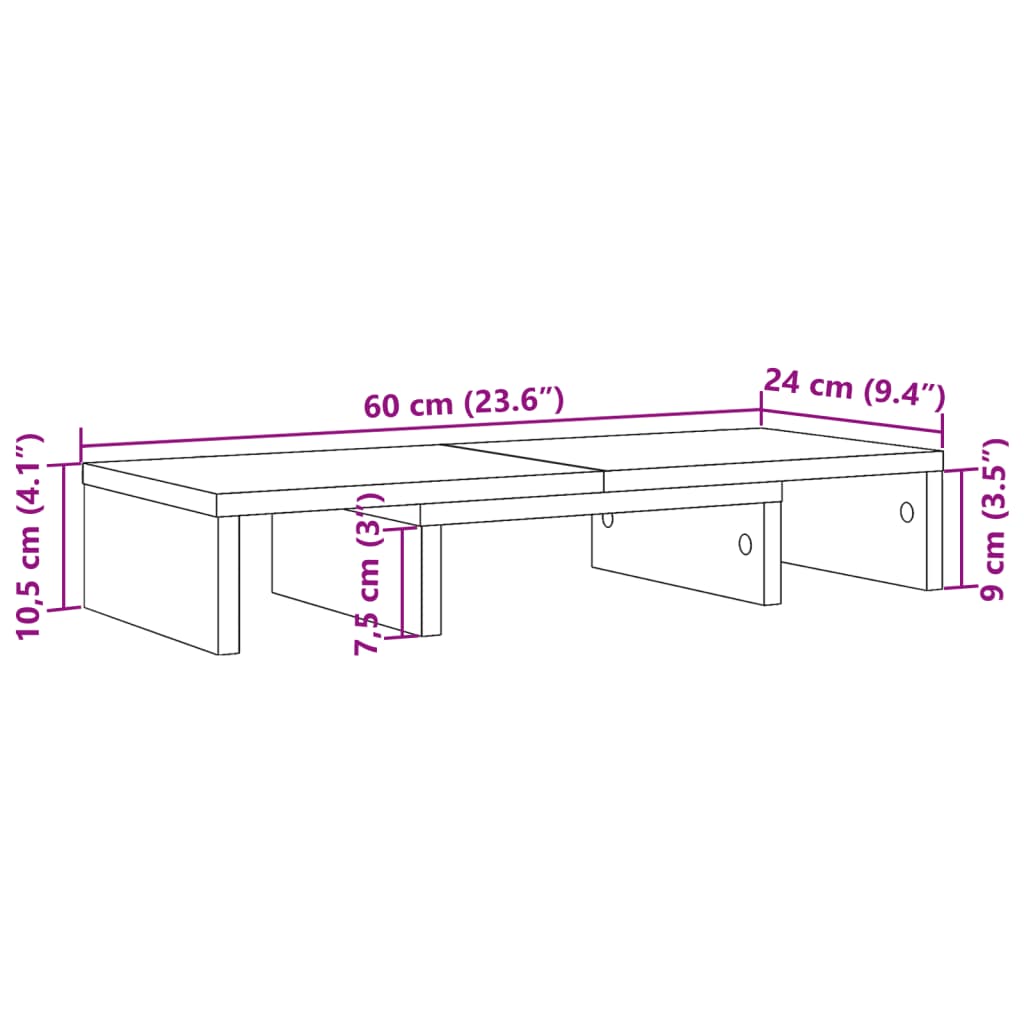 Monitor Stand Adjustable White 60x24x10.5 cm Wood Material