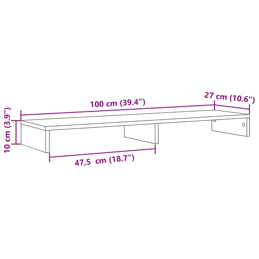 Monitorständer Betongrau 100x27x10 cm Holzwerkstoff