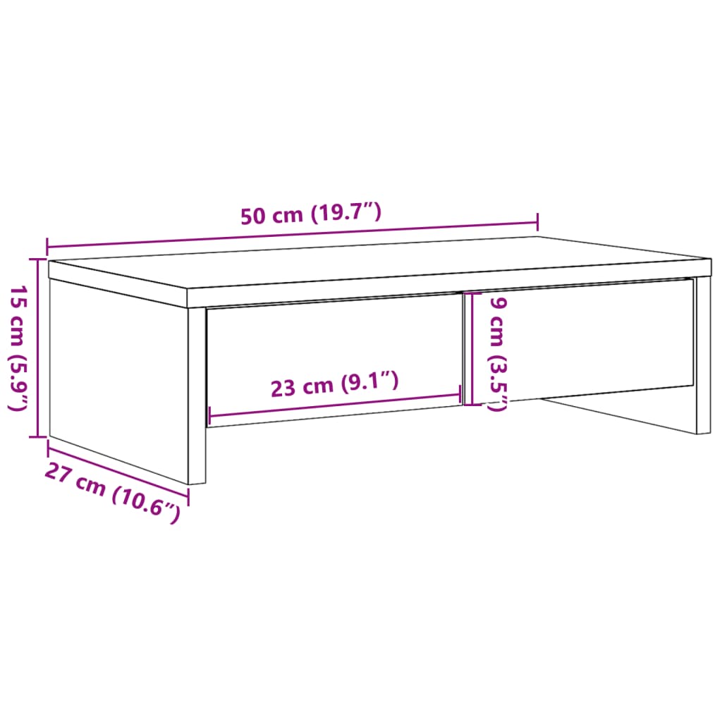 Monitor Stand with Drawers Concrete Grey 50x27x15 cm