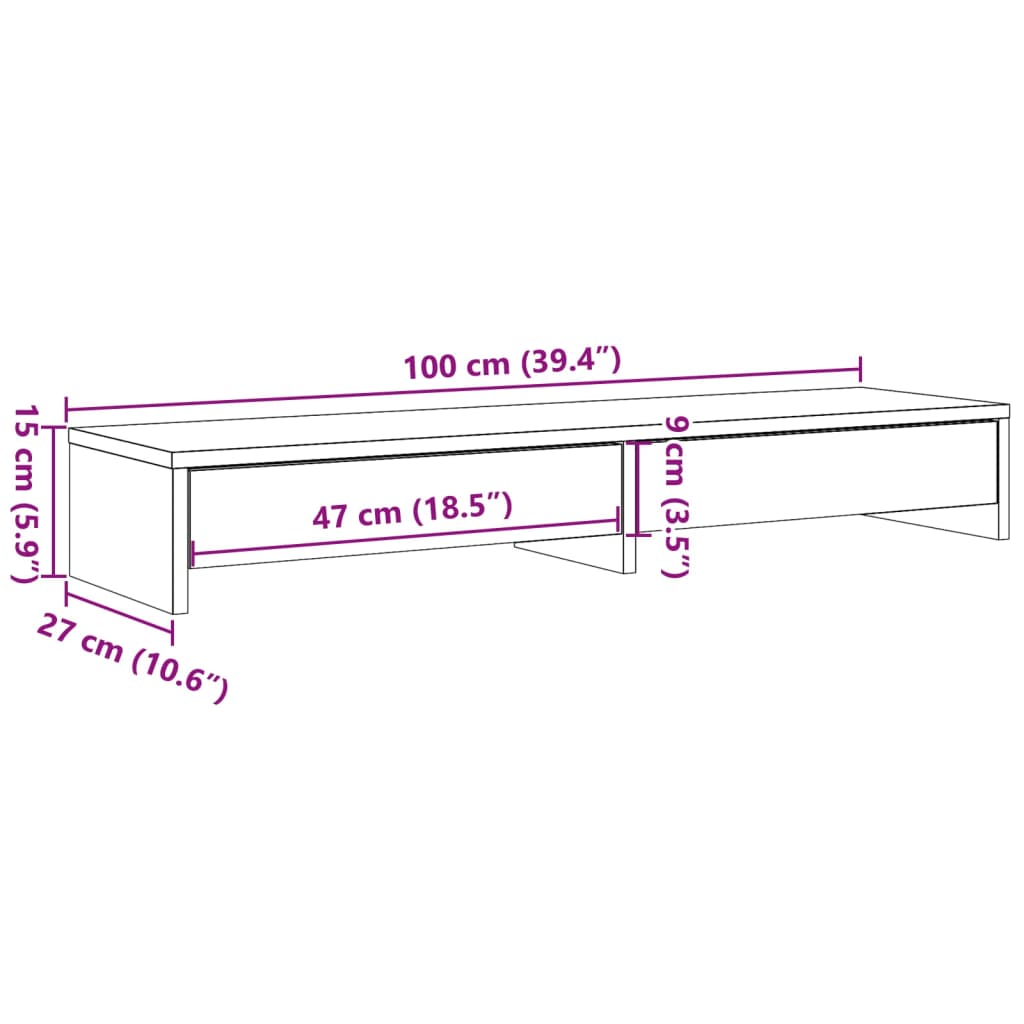 Monitor stand with drawers Sonoma oak 100x27x15 cm