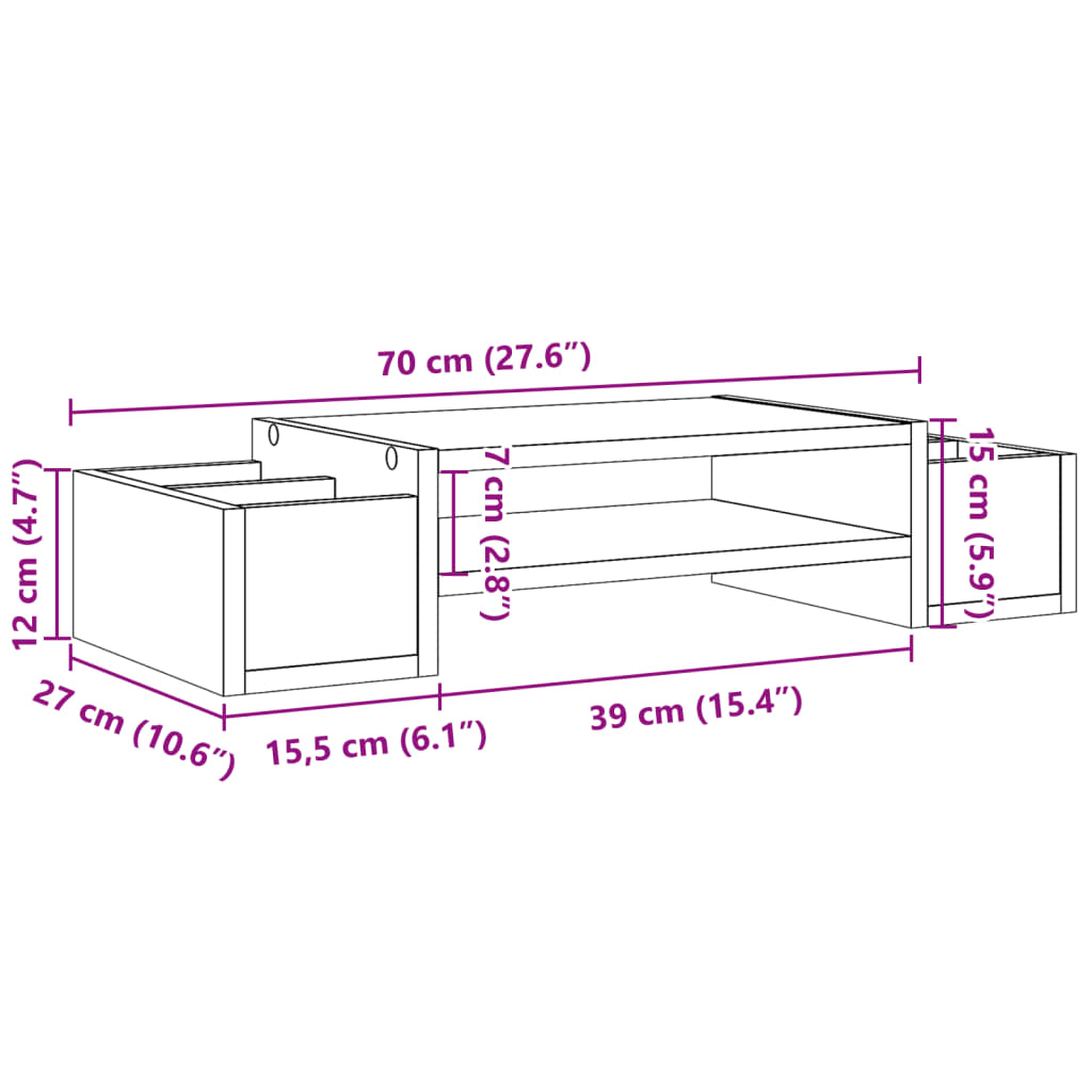 Monitorständer mit Stauraum Weiß 70x27x15 cm Holzwerkstoff