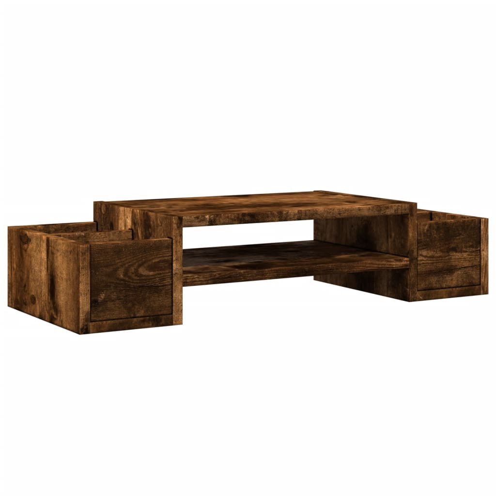 Monitor stand with storage space smoked oak 70x27x15 wood material