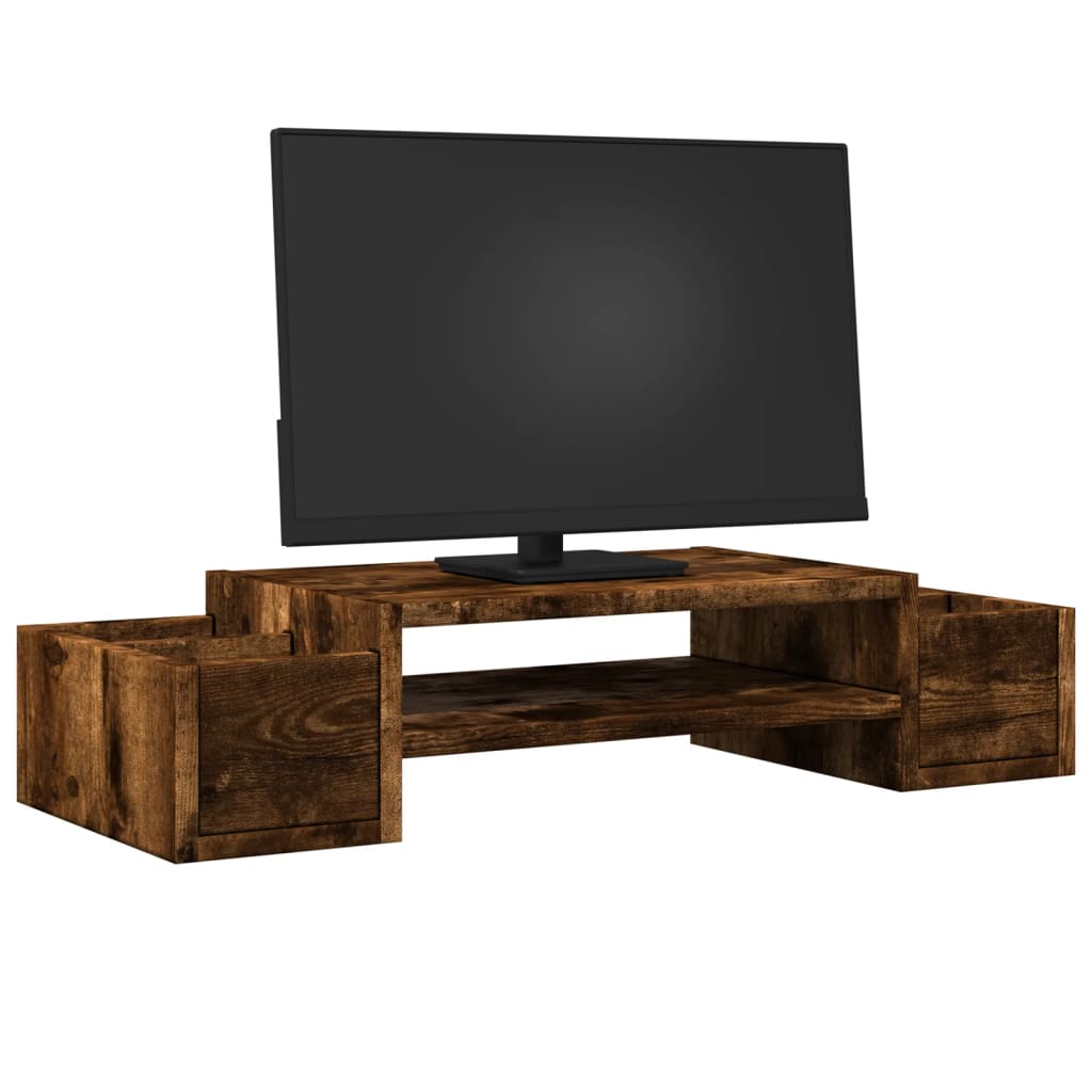 Monitor stand with storage space smoked oak 70x27x15 wood material