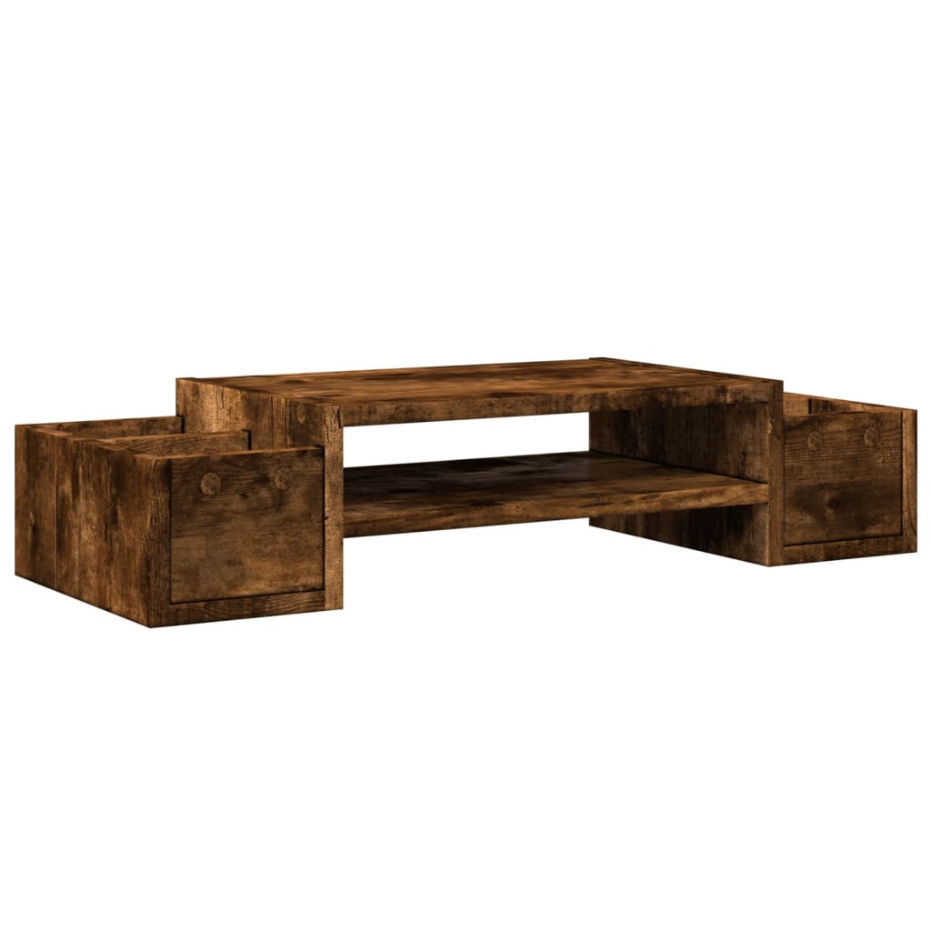 Monitor stand with storage space smoked oak 70x27x15 wood material