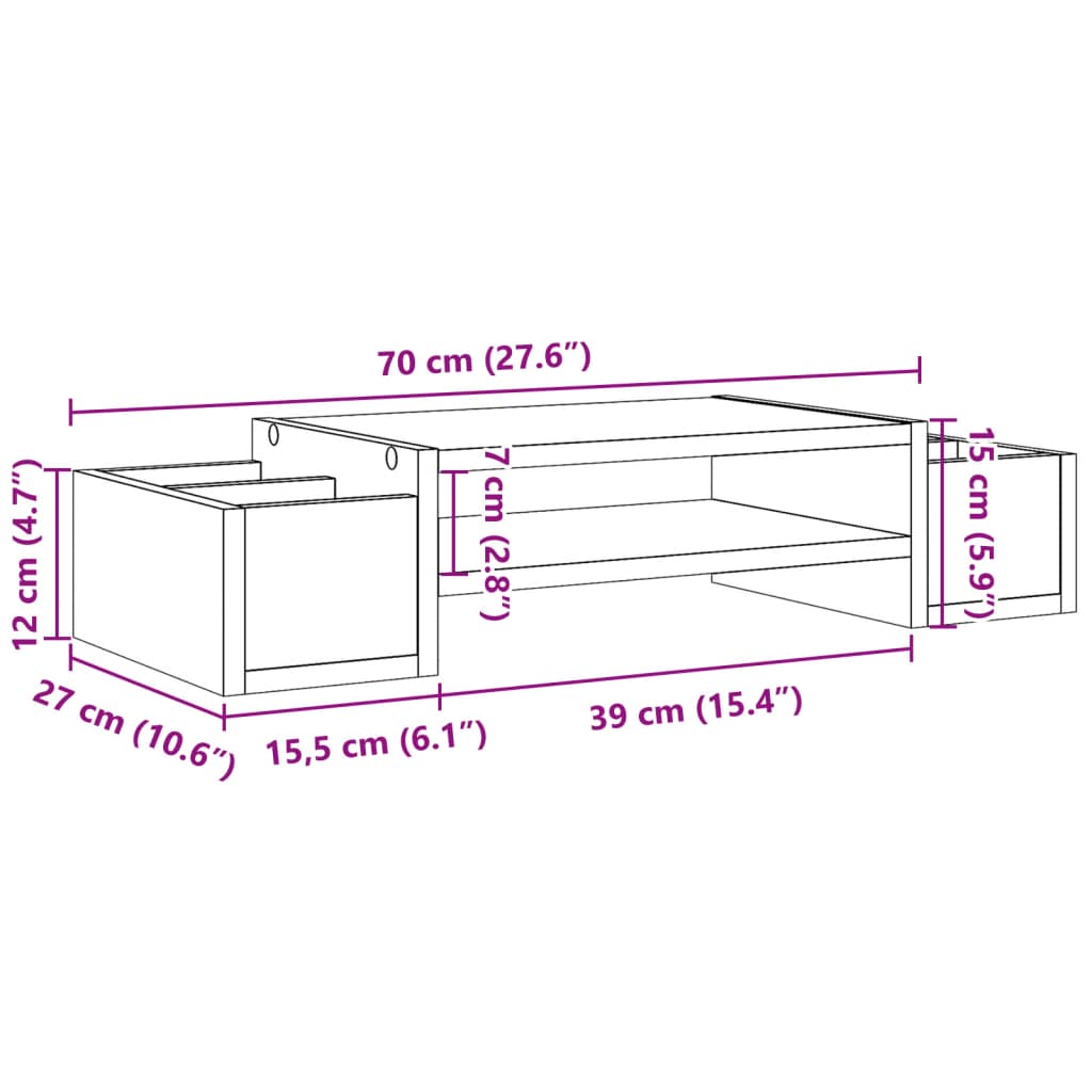 Monitorständer mit Stauraum Räuchereiche 70x27x15 Holzwerkstoff