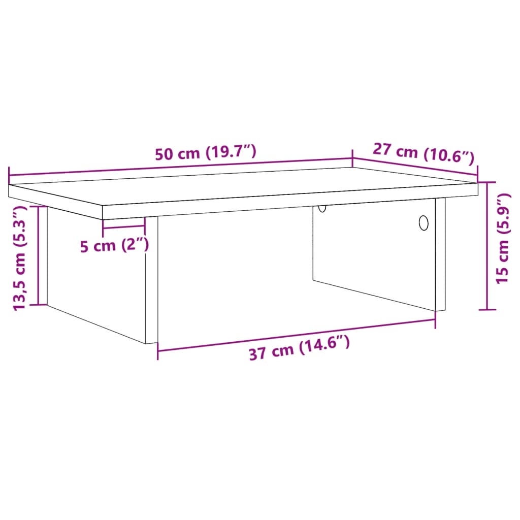 Monitorständer Betongrau 50x27x15 cm Holzwerkstoff