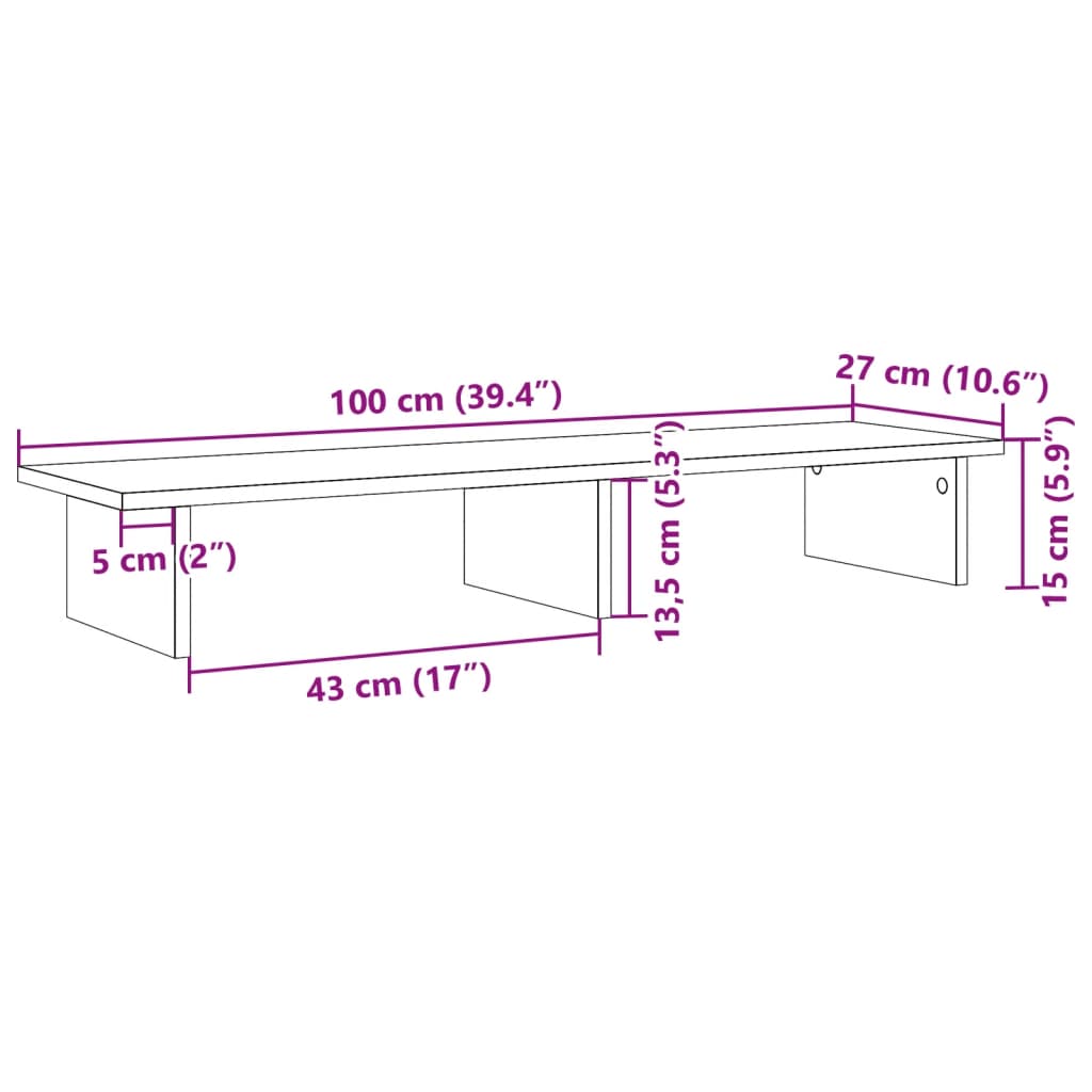 Monitor Stand White 100x27x15 cm Wood Material