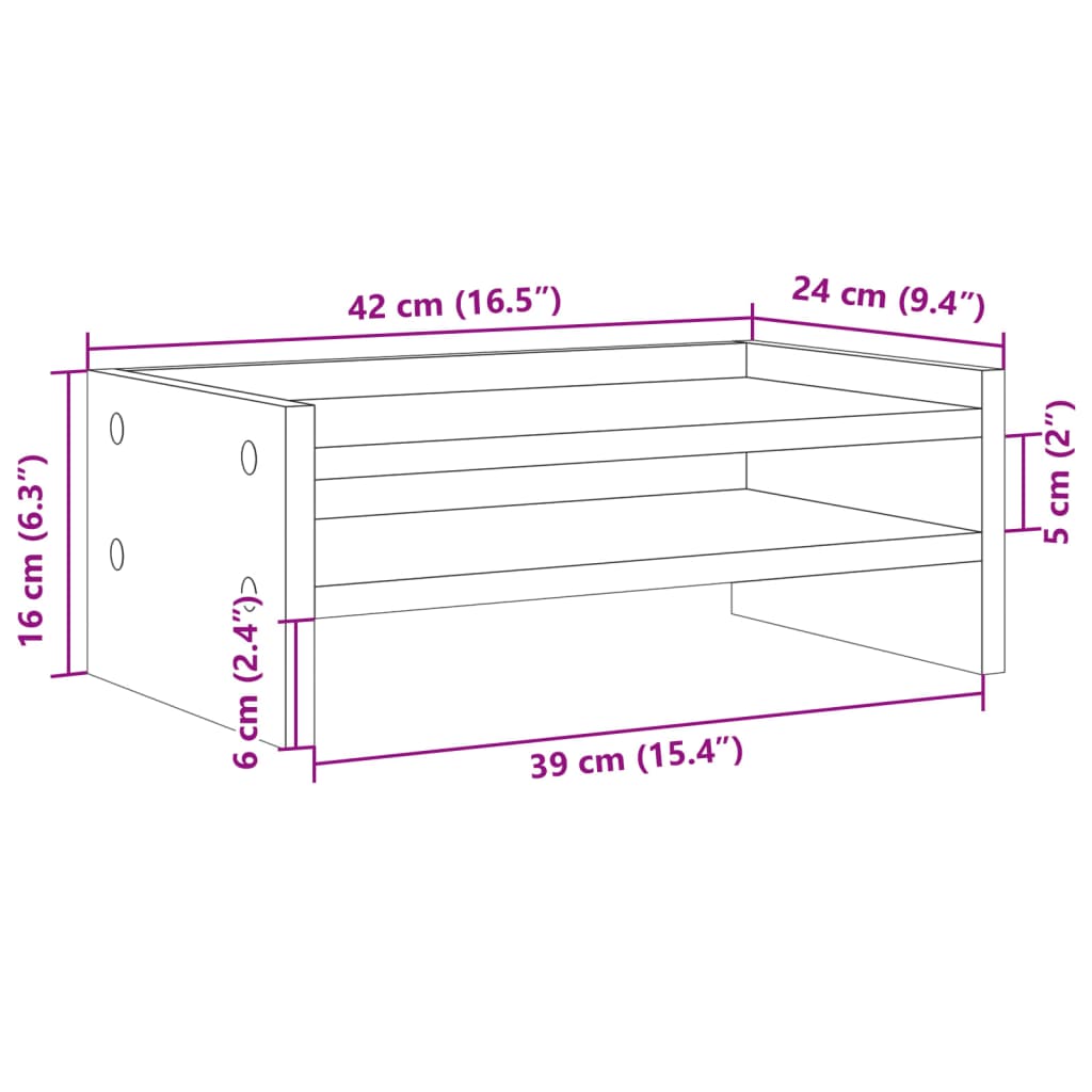 Monitor Stand White 42x24x16 cm Wood Material