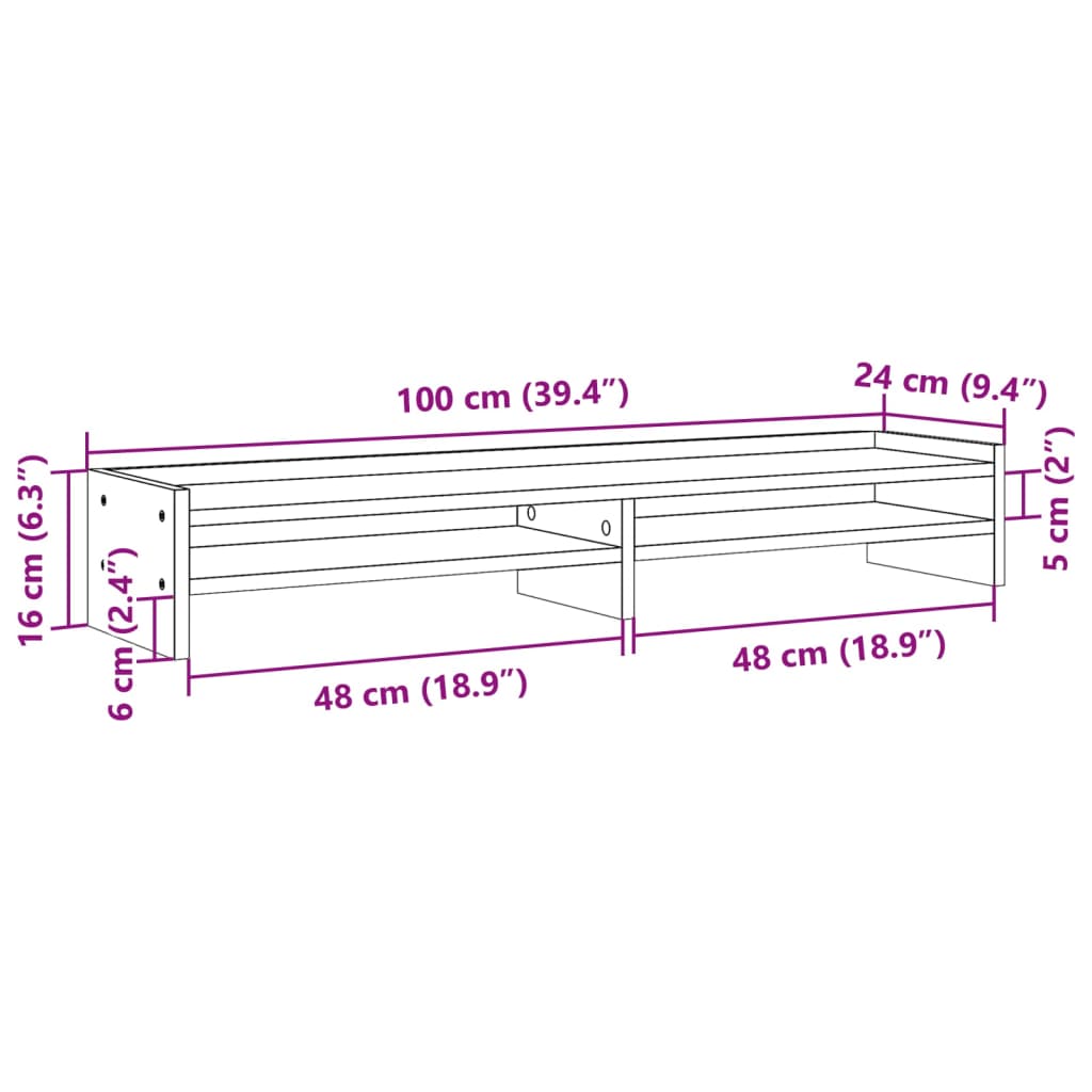 Monitor Stand White 100x24x16 cm Wood Material