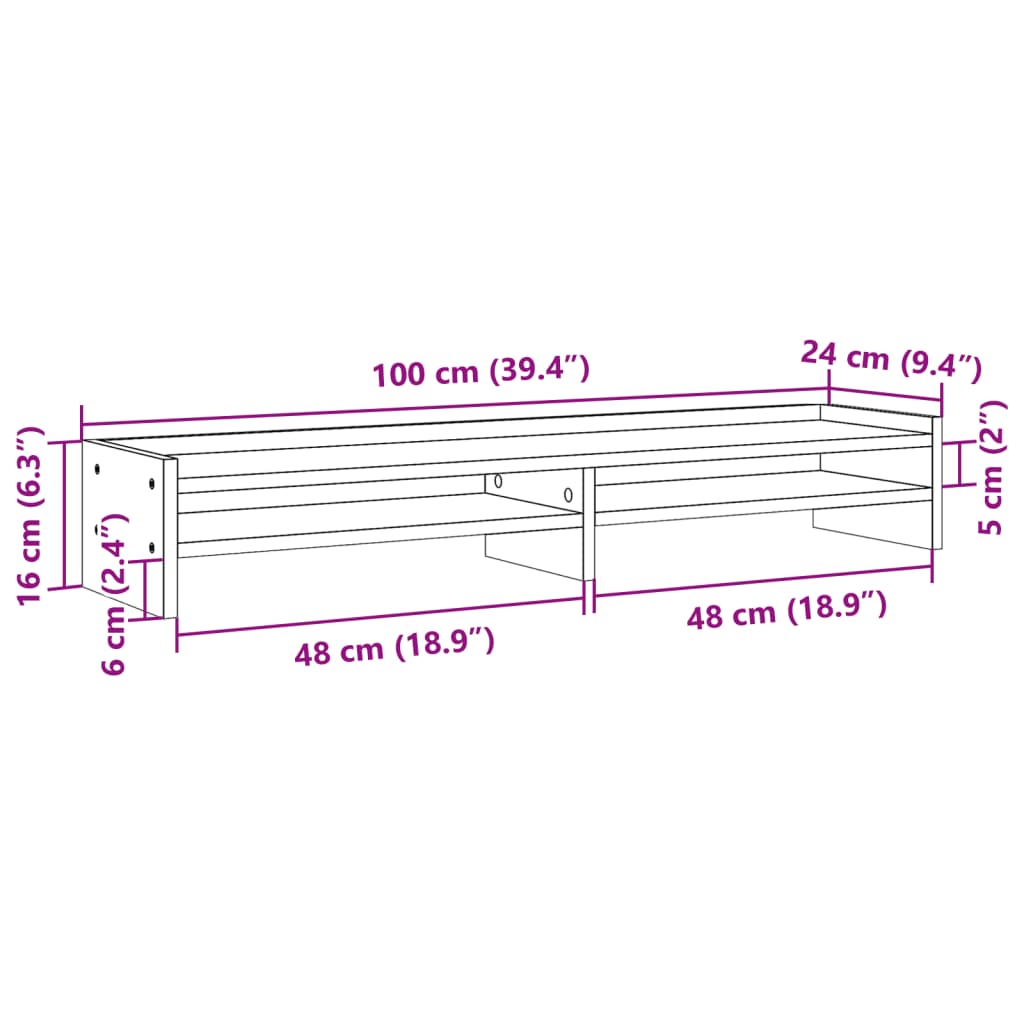 Monitor Stand Gray Sonoma 100x24x16 cm Wood Material