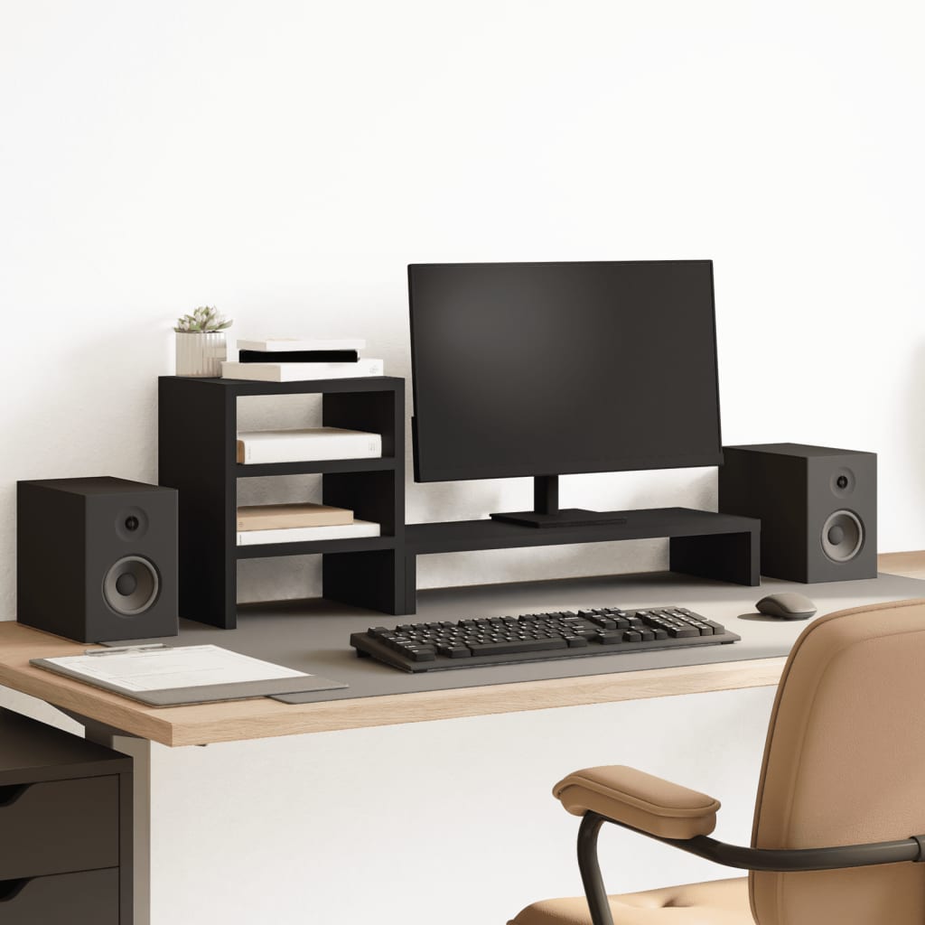 Monitor Stand with Desk Organizer Black Wood Material