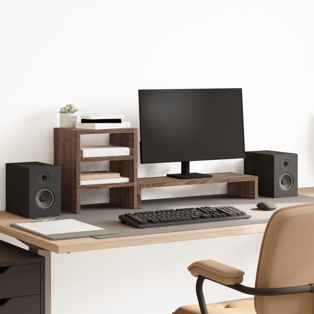 Monitor Stand with Desk Organizer Brown Oak Look