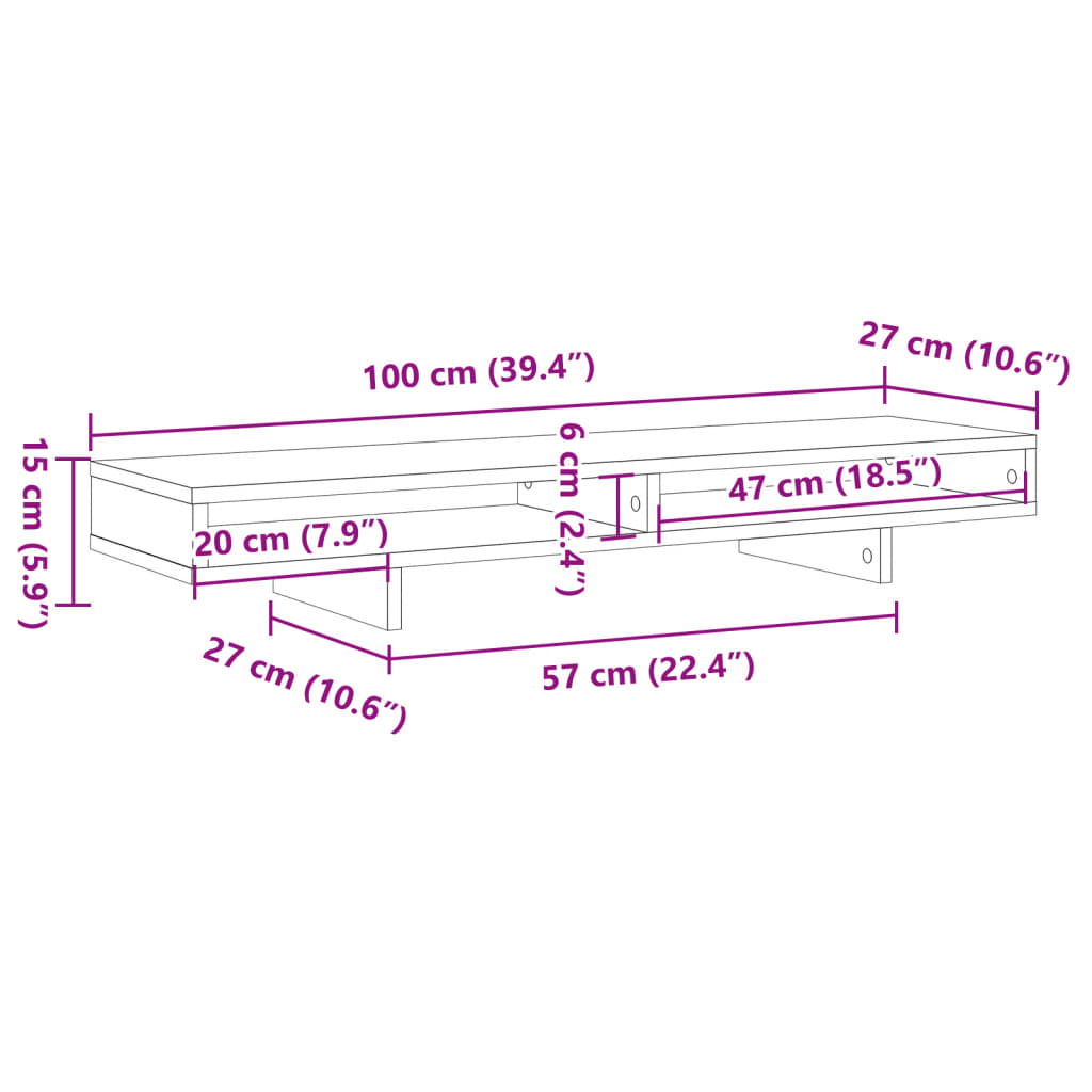 Monitorständer Grau Sonoma 100x27x15 cm Holzwerkstoff