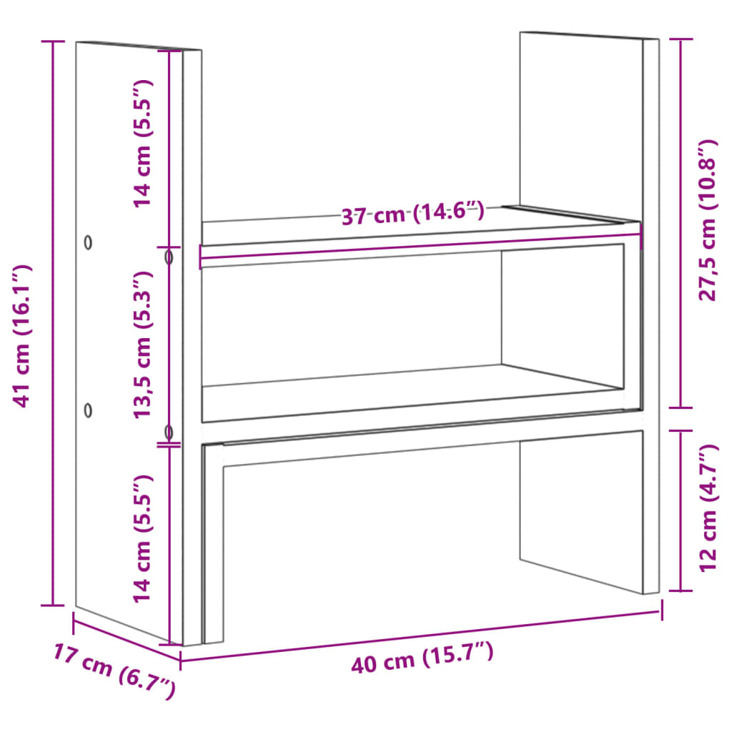 Schreibtisch-Organizer Verstellbar Räuchereiche 40x17x41 cm